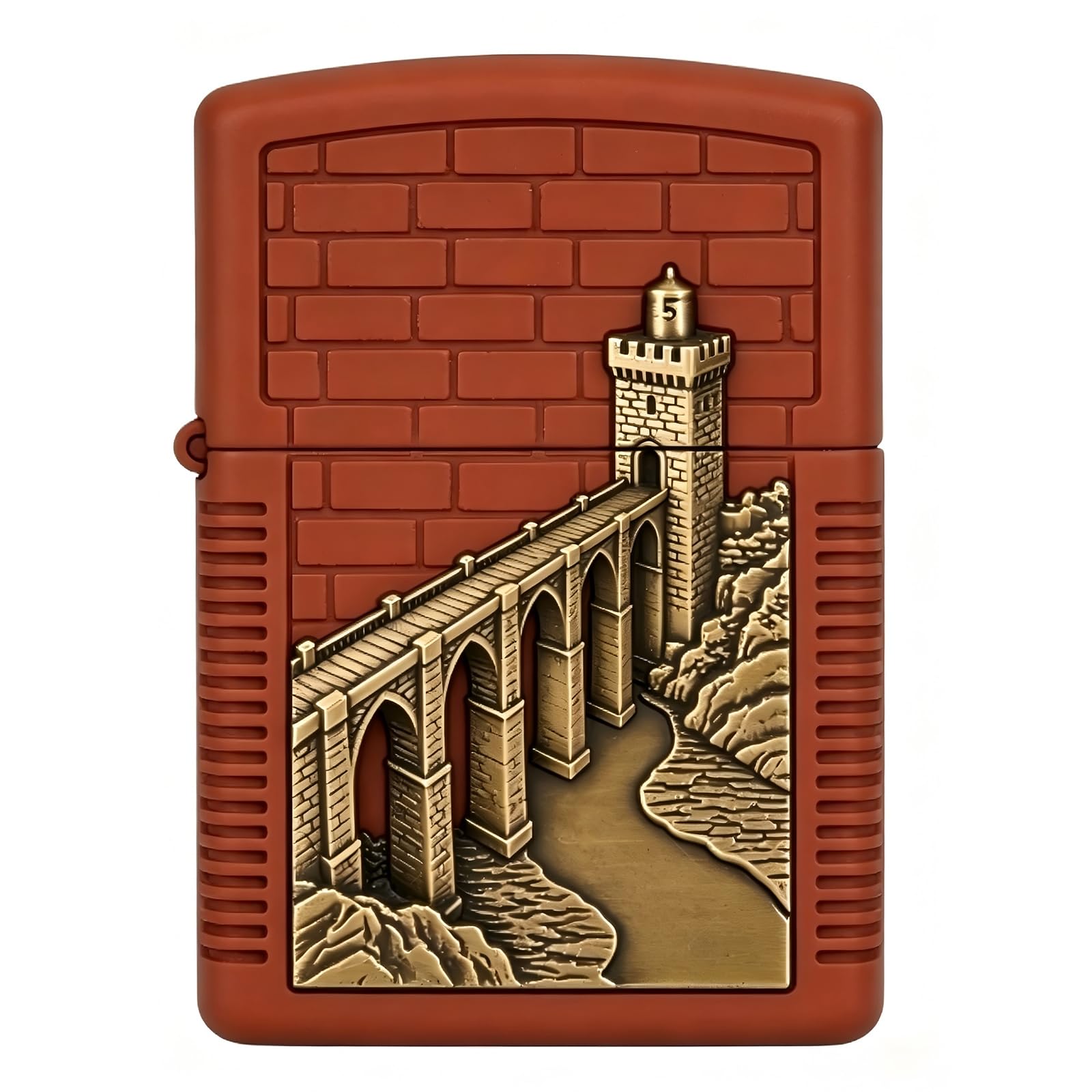 Castle Bridge 3D Carved Flip Top Kerosene Lighter Reusable Flip Top Wheel Grinding Flint Trench Lighter for Daily Use (B)