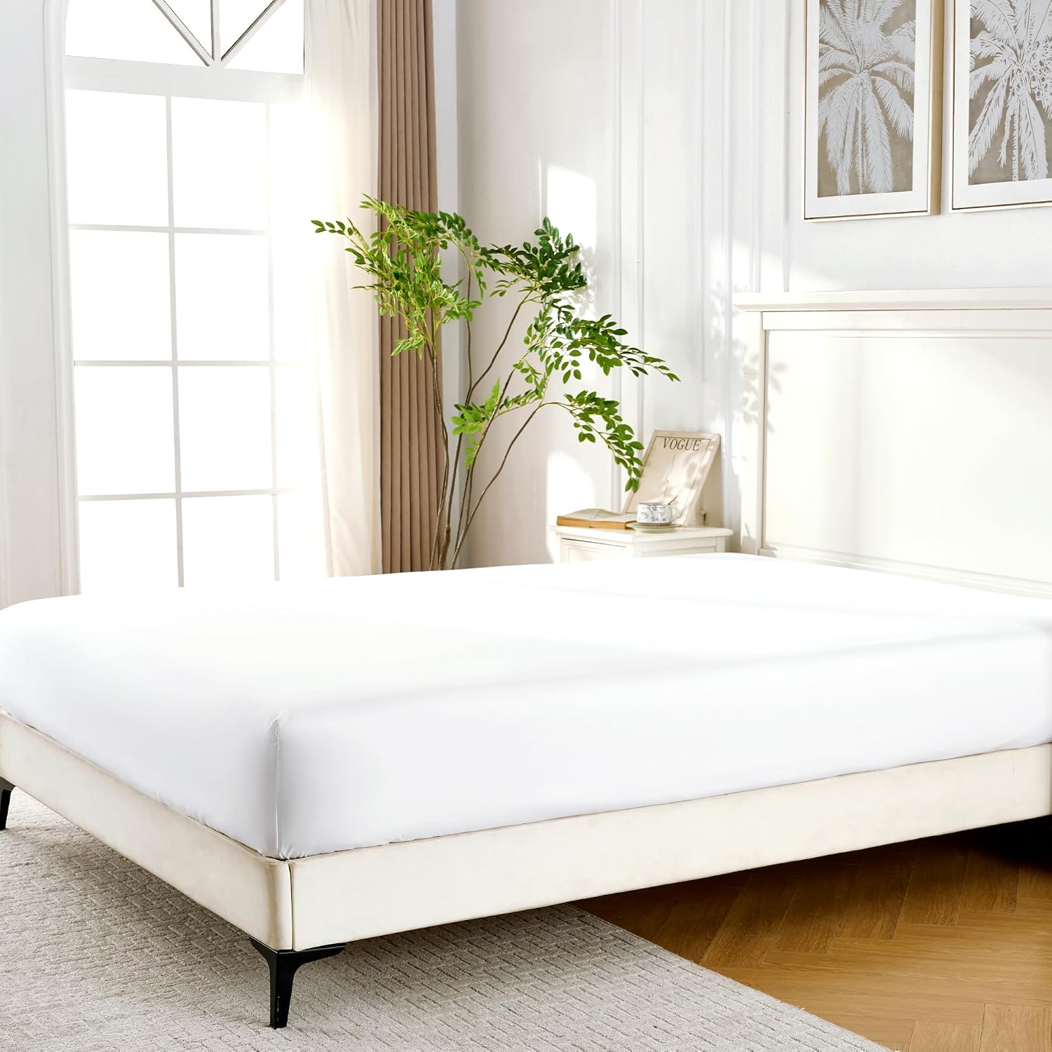ROSE&RISY White Queen Fitted Sheet, Soft and Breathable for Sleeping, Cooling Fitted Sheets, 16“ Deep Pocket, 1 Pack (White, Queen Size)