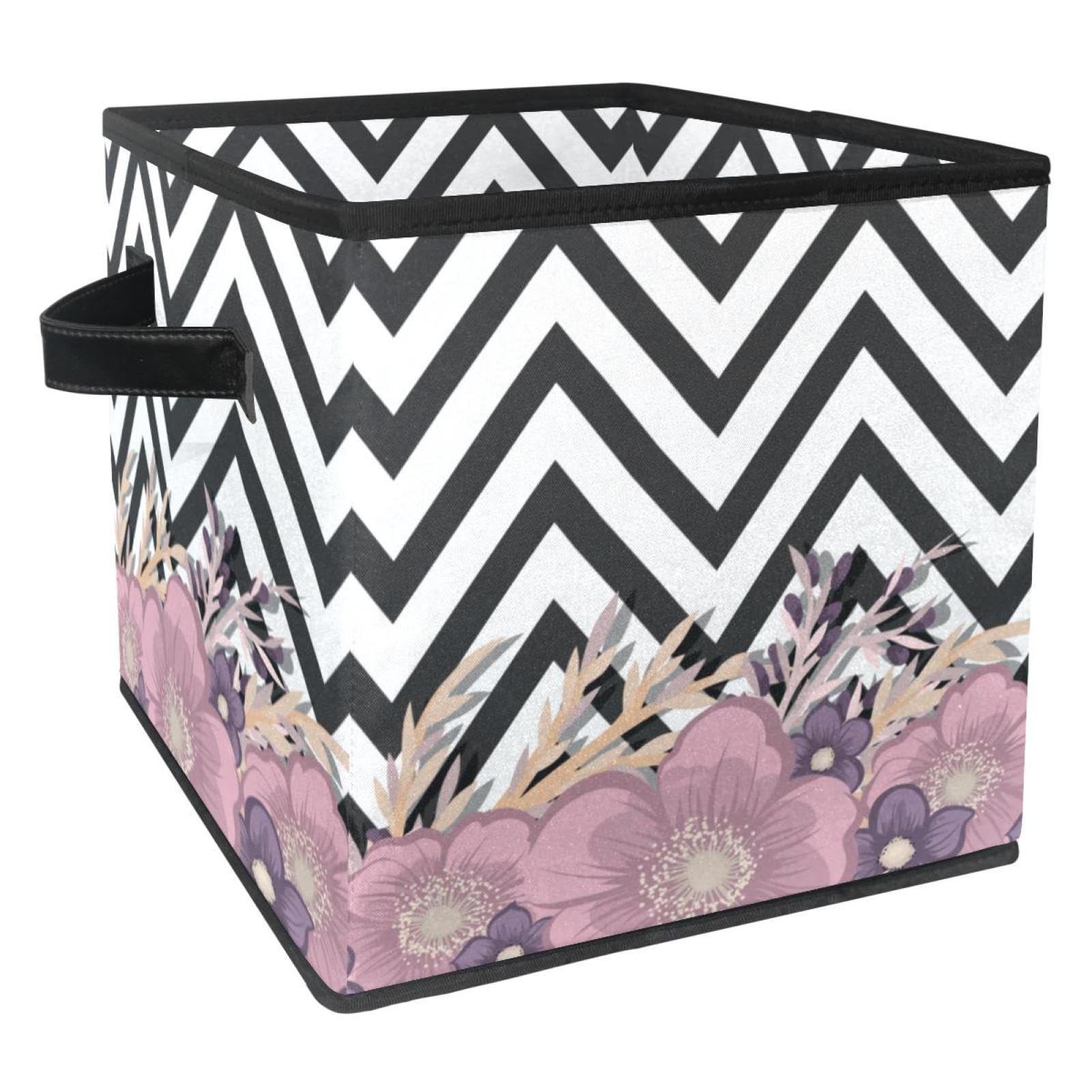 Boîte de rangement tissu cube pliable avec poignées motif floral pour placard