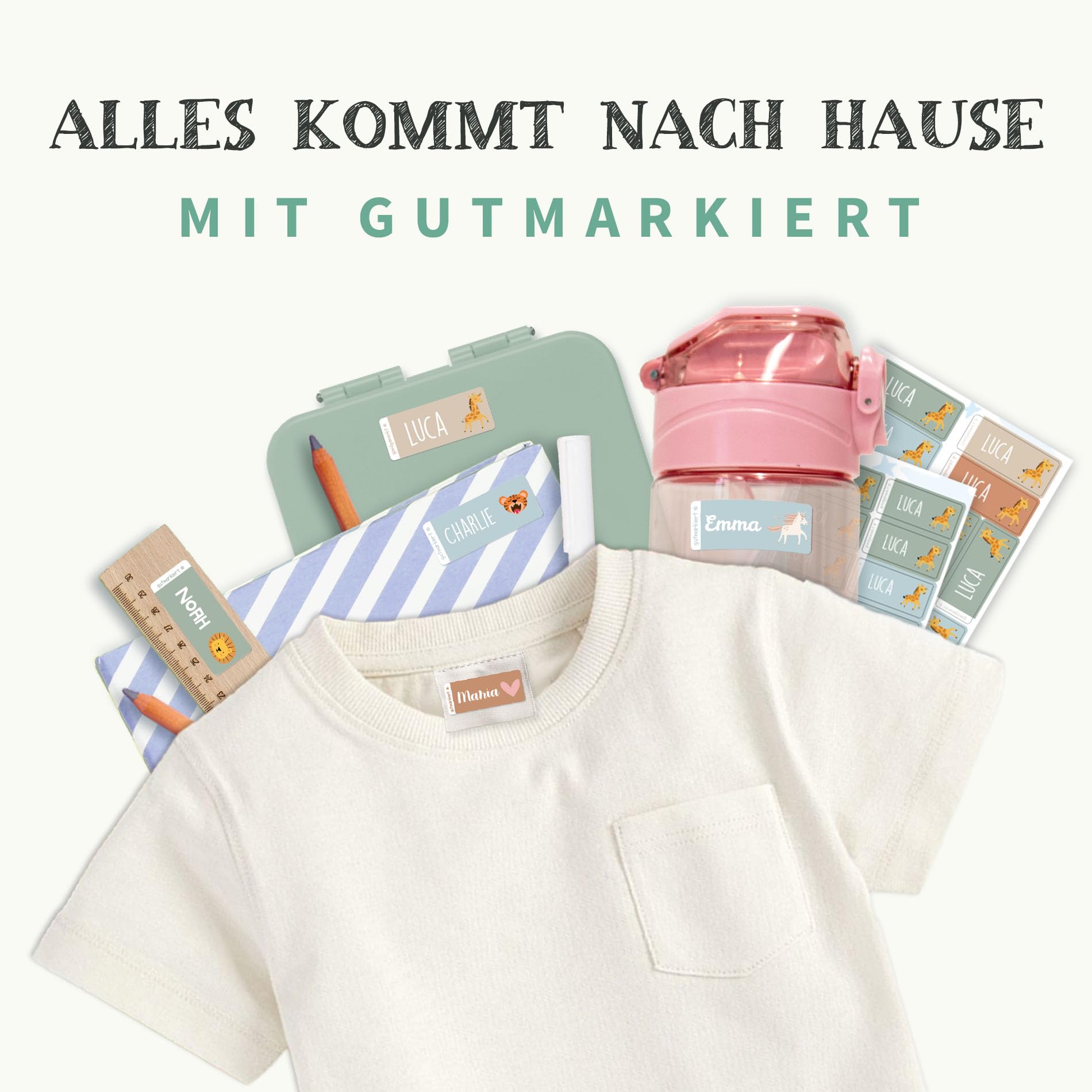 Gutmarkiert Namensaufkleber-Set personalisierbar - Stifte Bücher Kleidung