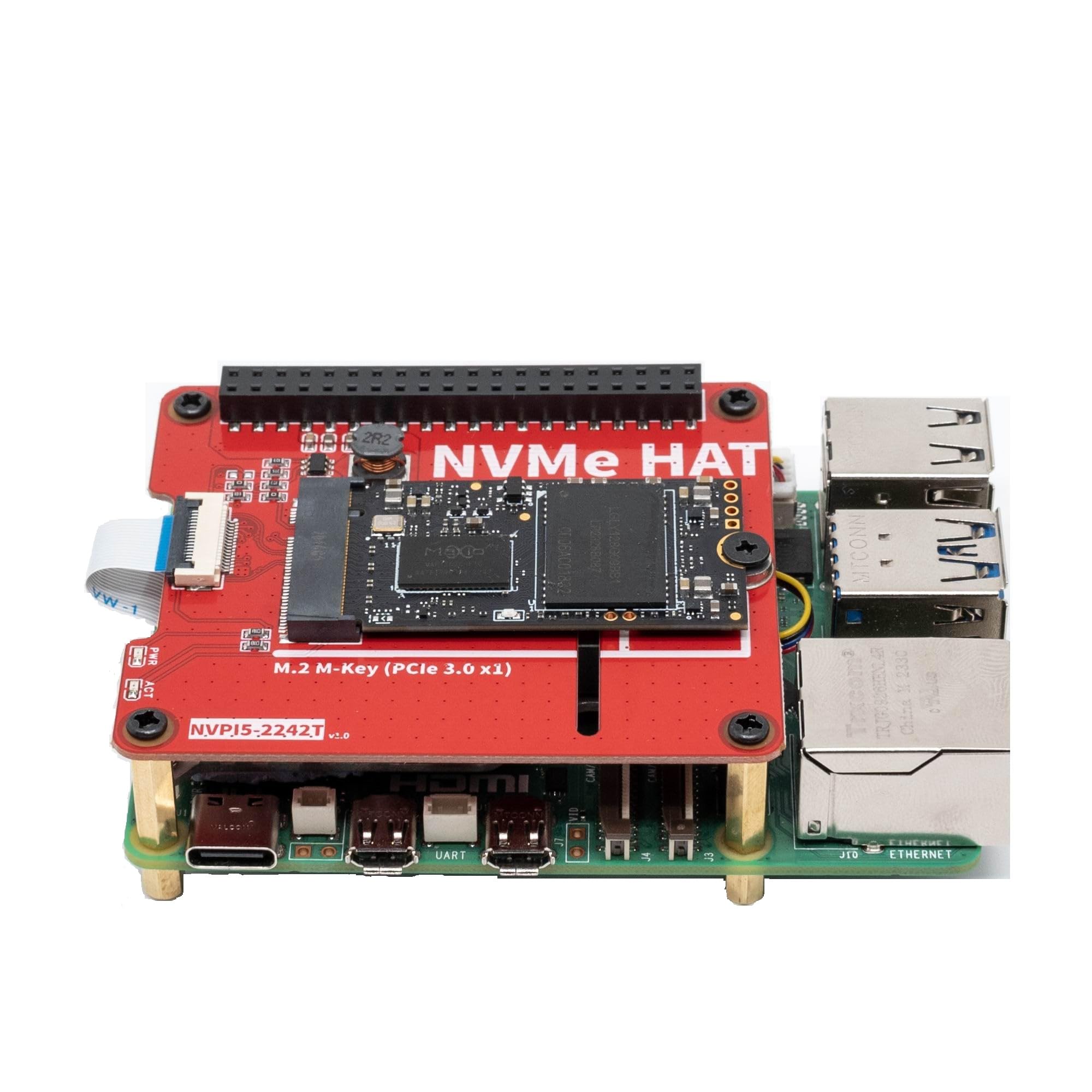NVMe (M.2 M-Key 2230, 2242 PCIe Gen3) SSD HAT for Raspberry Pi 5,NVMe HAT PCB with M.2 Slot (M-Key)