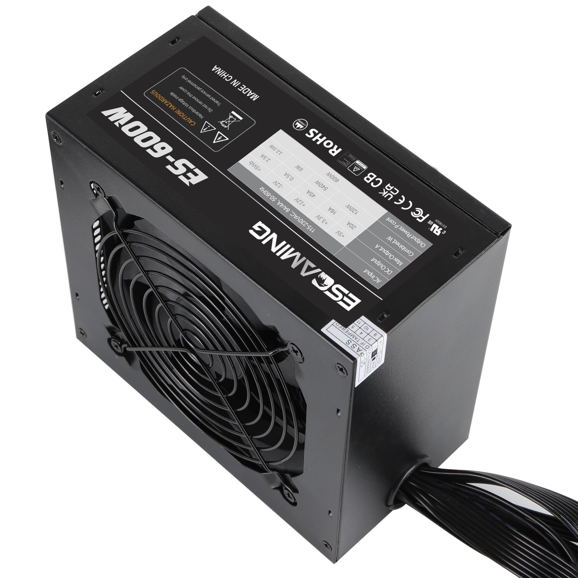 600W ATX Power Supply PSU, ESGAMING with 120mm Ultra Quiet Cooling Fan All Protections