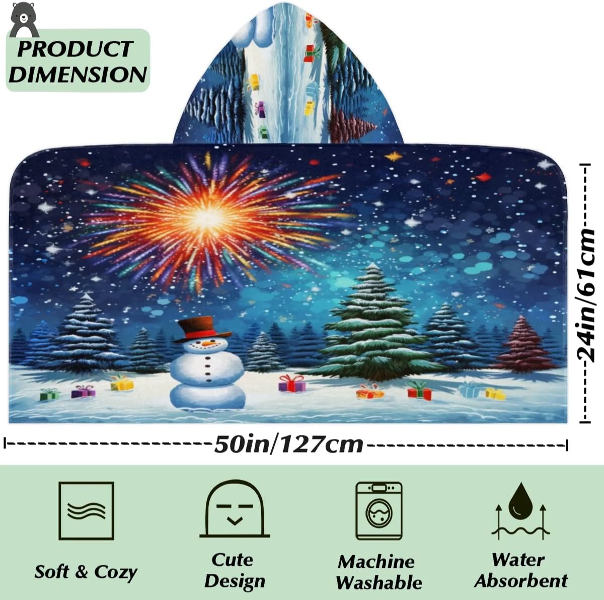Pardick Kid Bath Towels Firework Night Kids Towel with Hood for Girls Boys Beach Towel Pool Cover Up Soft Absorbent Toddler Hooded Bath Towel for Shower, Beach, Pool