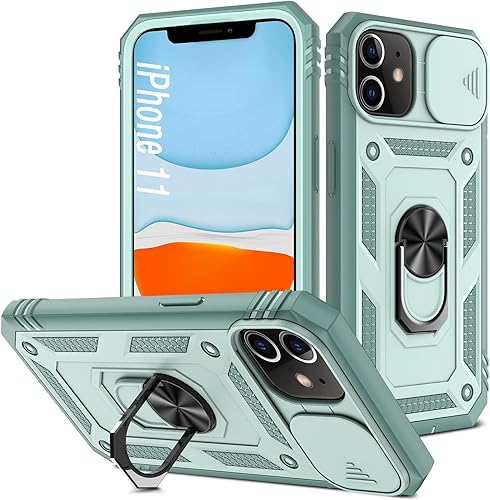 Funda para iPhone 11, a prueba de golpes, resistente a los impactos, con lente deslizante protectora para iPhone 11 (6.1 pulgadas) (verde)