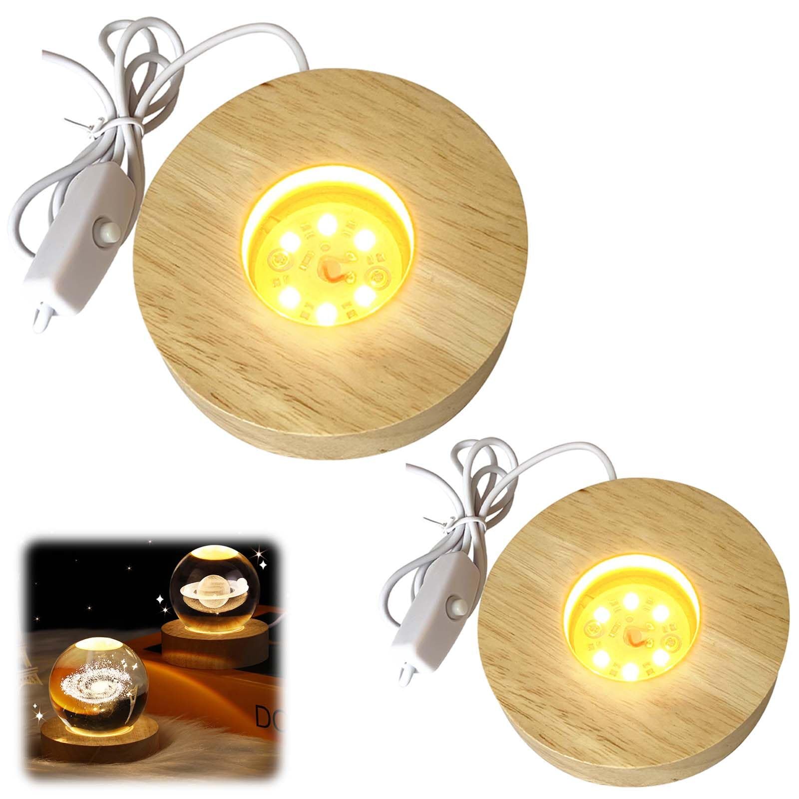 Socle Lumineux LED En Bois - 4 Bases Pour Mettre En Valeur Figurines, Plaques Acryliques - Lumière Blanc Chaud USB