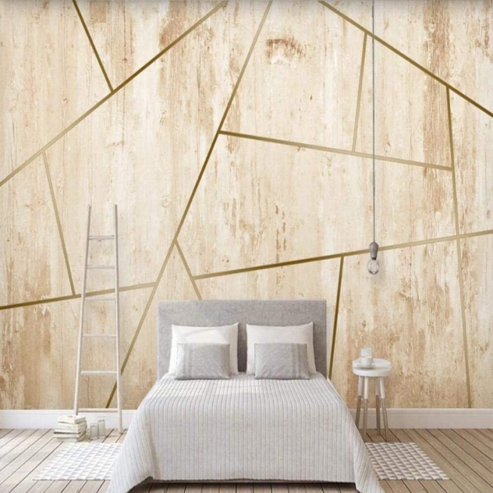 Papel Pintado 3D líneas doradas abstractas y vinilos decorativos para dormitorio 350x256