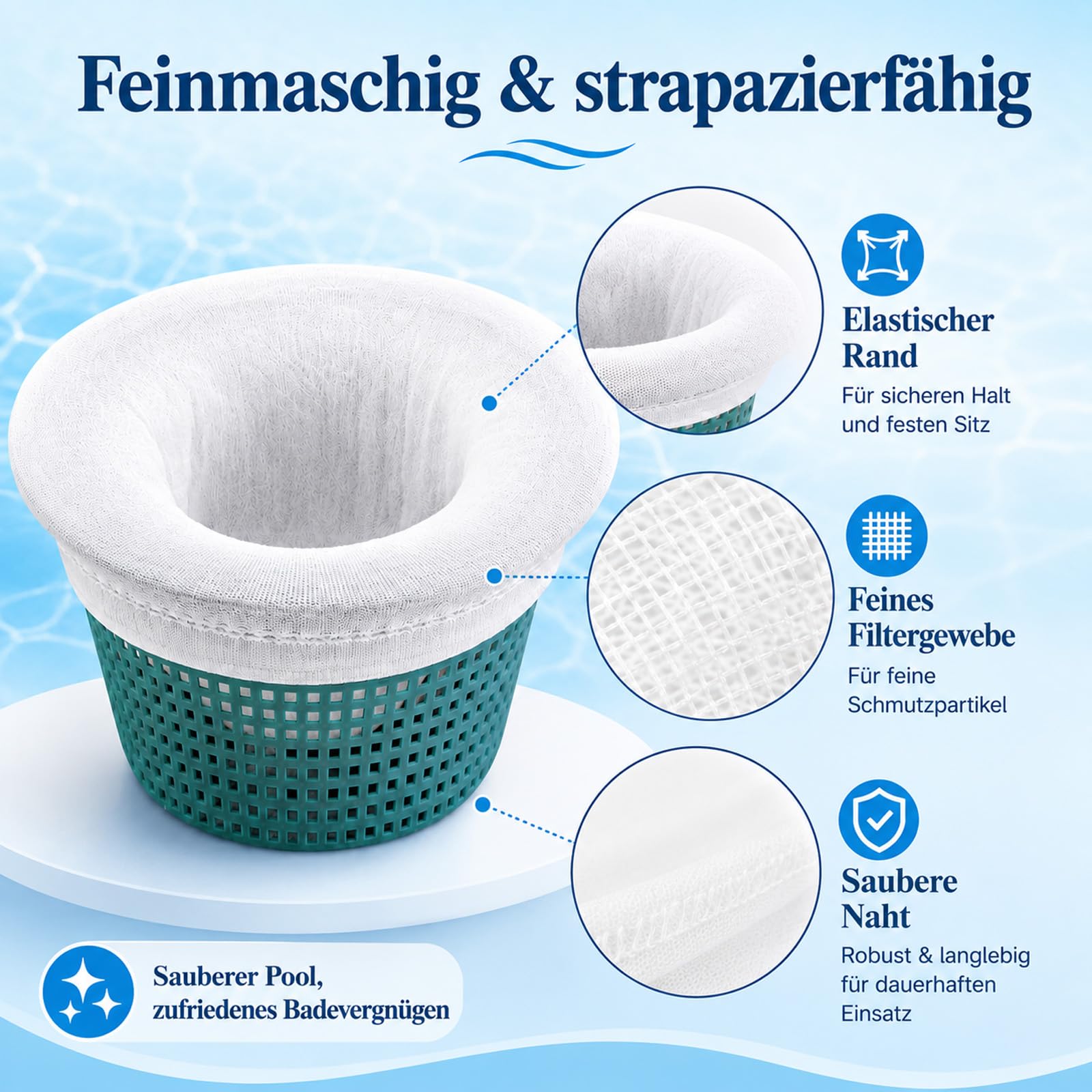 Chaussettes Filtre Piscine Skimmer Lot de 50 Maille Ultra-Fine Nylon Lavable Réutilisable