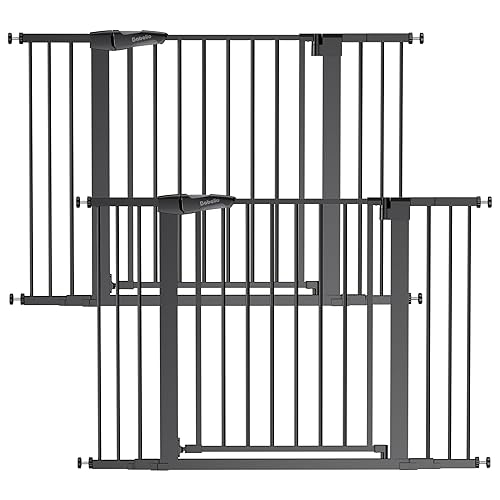 Miniatura 12 de Babelio Puerta de metal con cierre automático para bebés, PressGuard P7, 29-48 pulgadas de ancho, 30 pulgadas de alto, puerta extra ancha para Negro