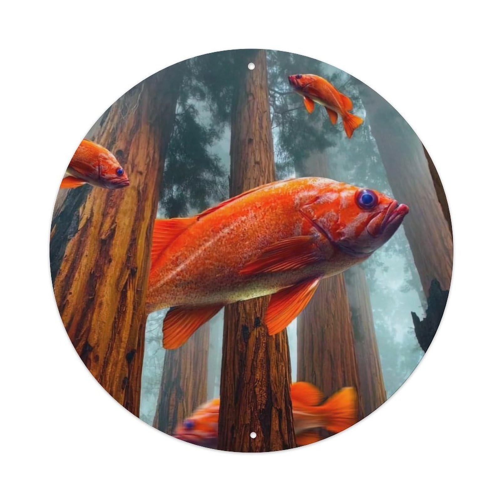 Animal Artwork Goldfish in The Forest Vintage Metal Tin Sign Plaque Wall Decor for Cafe, Club Bar, Office, Garden Metal Poster 8x8Inch