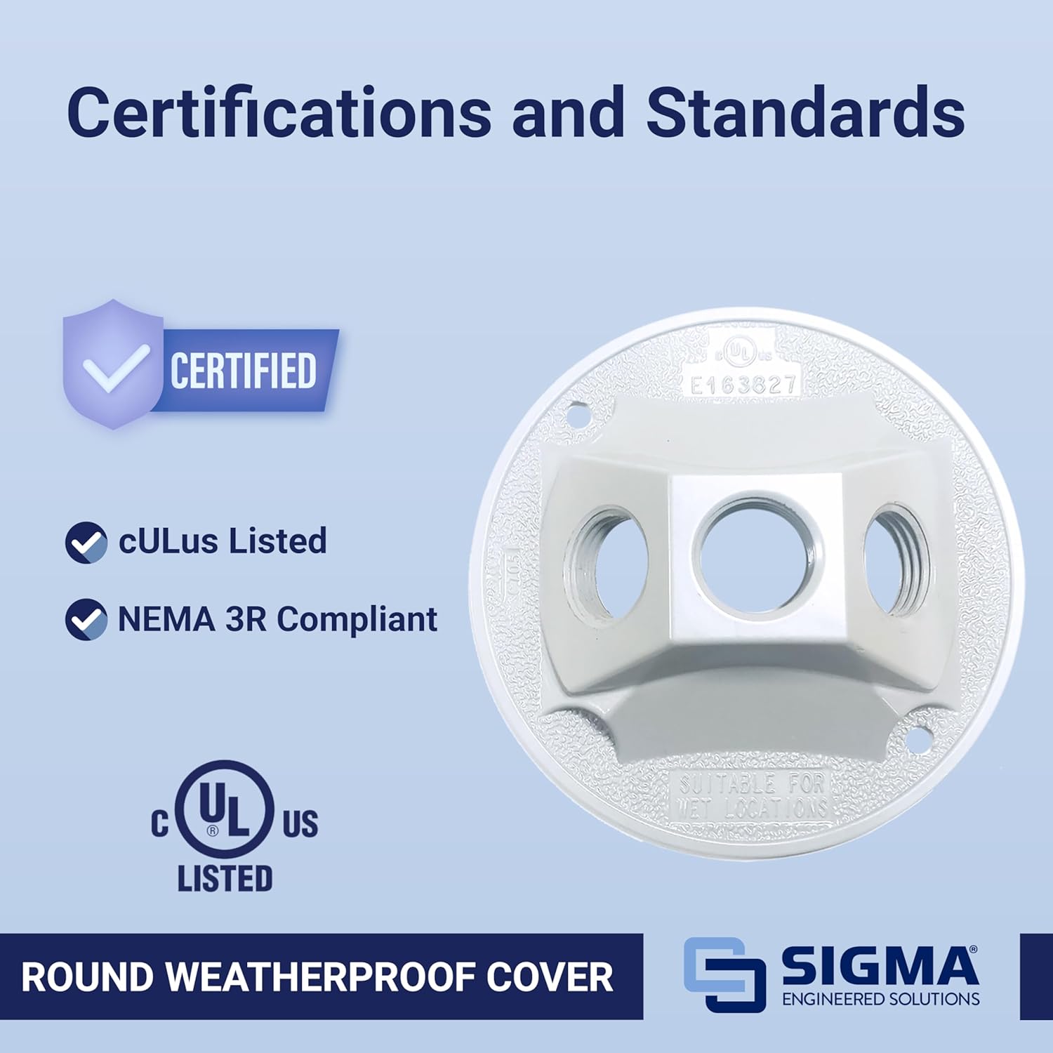 Sigma Engineered Solutions 14383WH 1/2-Inch 3 Hole Round Lamp Holder Weatherproof Cover, White