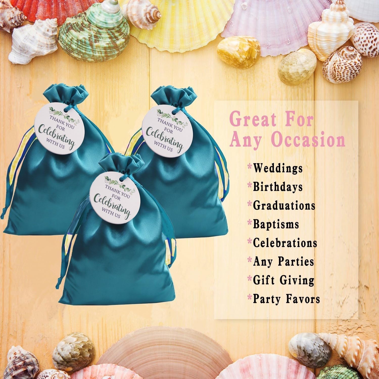 GUIFIER 30 Pack 5x7 Inch Satin Gift Bags, Teal Drawstring Bag with Tags, Silk Jewelry Pouches, Wedding, Graduation Favor Bag, Small Candy Pouch, Reusable Fabric Gift Bags for Baby Shower - Image 4