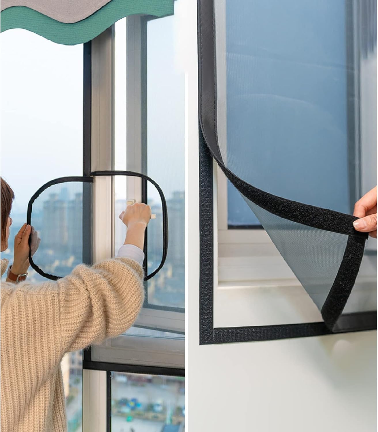 ZHANGQINGXIU 簡易網戸,ウィンドウメッシュ目に見えないウィンドウカーテンガラス繊維精製グリッドカットが簡単、46サイズ