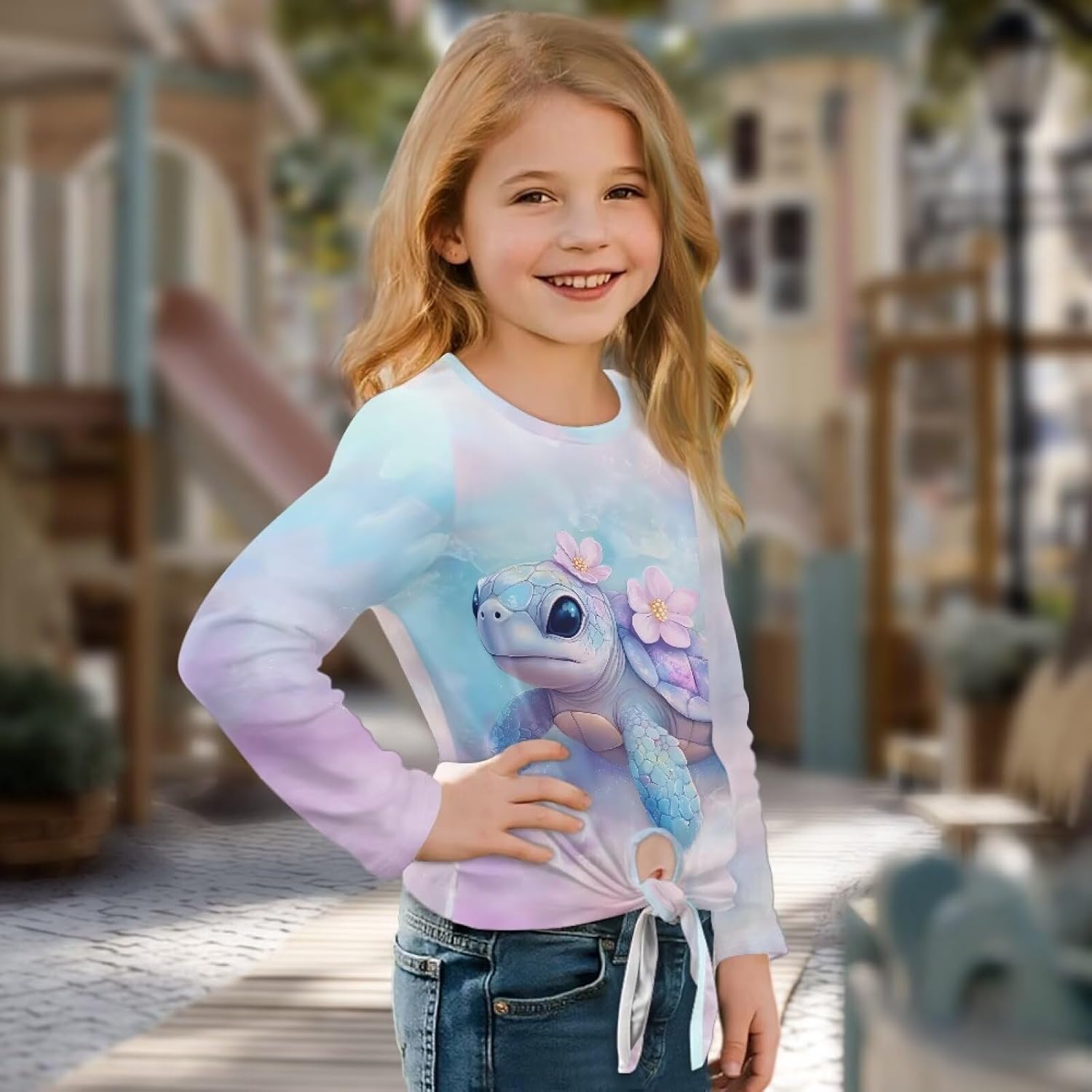 Girls Long Sleeve Shirt Crewneck Pullover Clothes with Tie Hem Comfy Easy to Match Sweatshirts for 5-12 Year Old