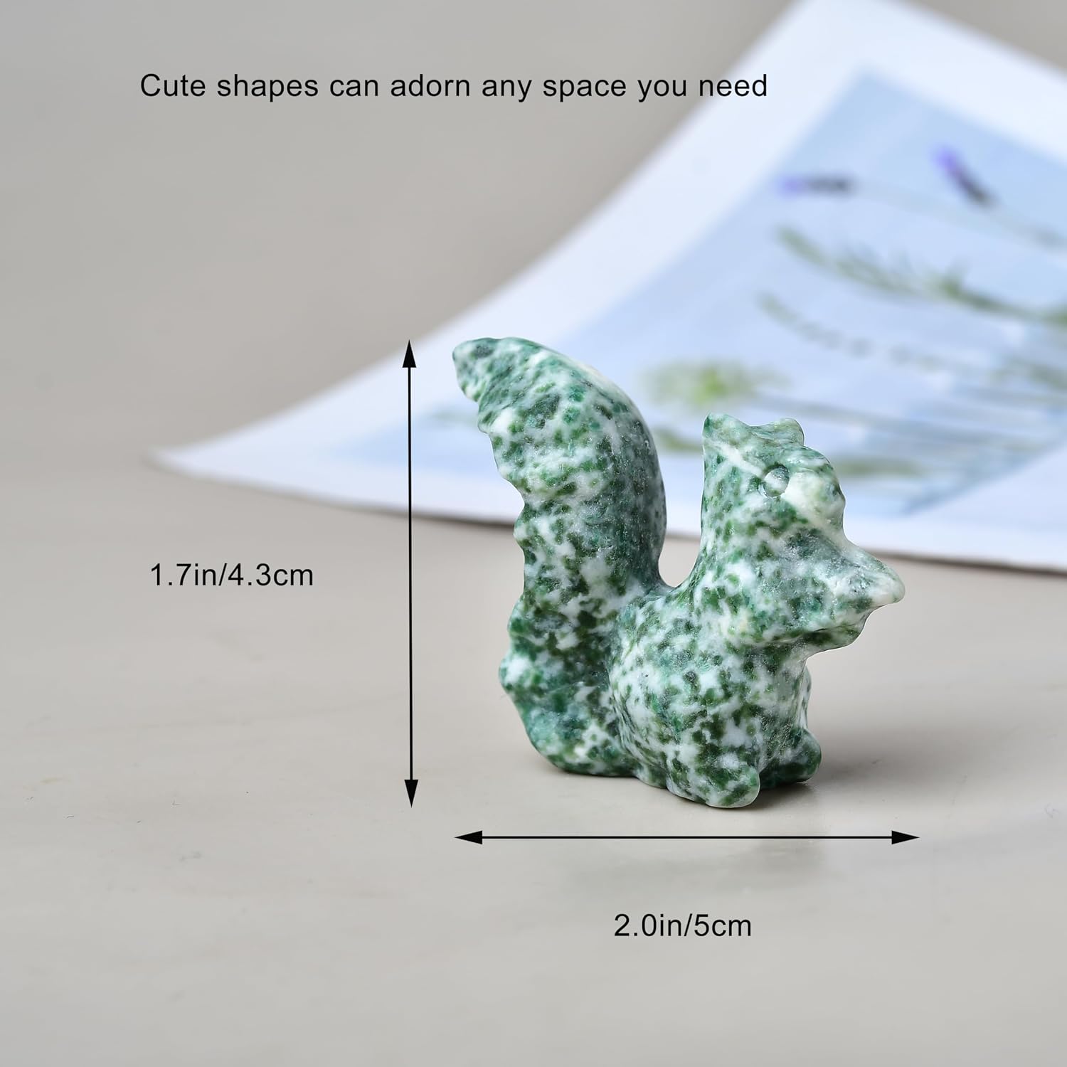 Qinghai Emerald Squirrel Crystal Healing Stone Spiritual Meditation Pocket Figurine Statue Natural Gemston Hand Carved Polished Home Room Office Desk Decoration Gift Collect image 2