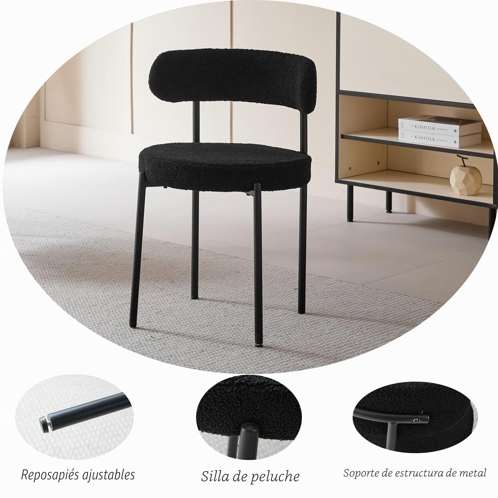 GrandCA HOME Juego de Mesa y Sillas de Comedor: Mesa Redonda de 100 cm + 4 Sillas de Comedor Sherpa, Aptas para 4-6 Personas, (Marrón Oscuro + Negro)