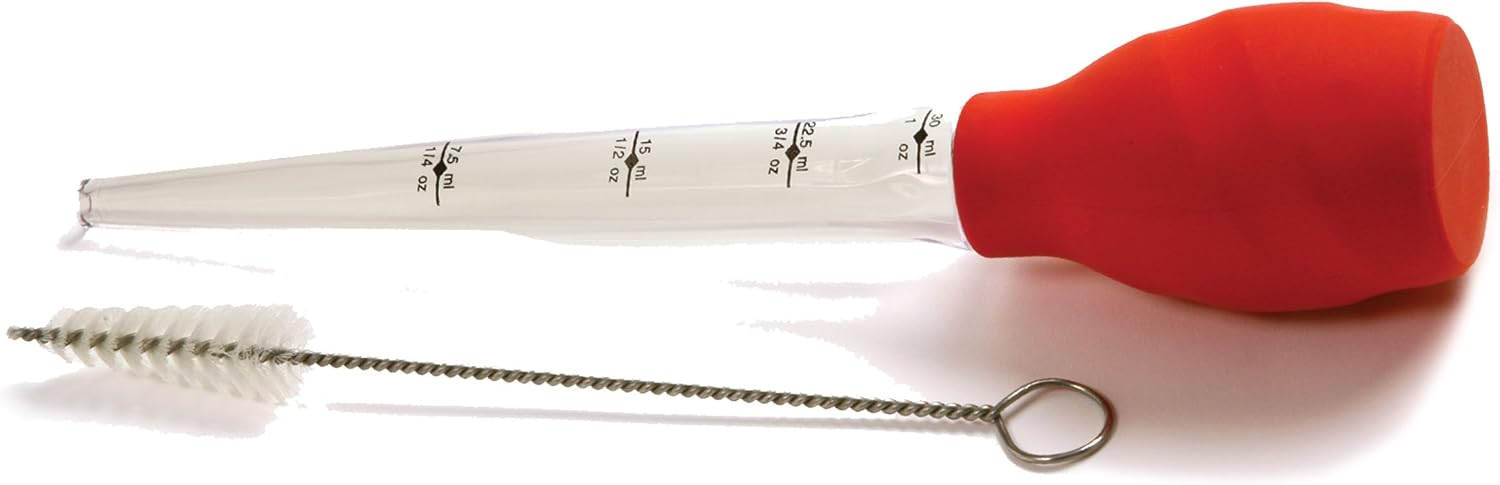 Norpro Silicone Stand Up Baster with Cleaning Brush, One Size, Red