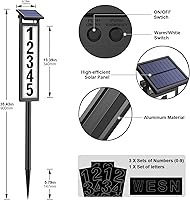 Vista 5 de Letrero de dirección con luz LED solar, números de casa para patio exterior, placa de números impermeable para exteriores, color negro