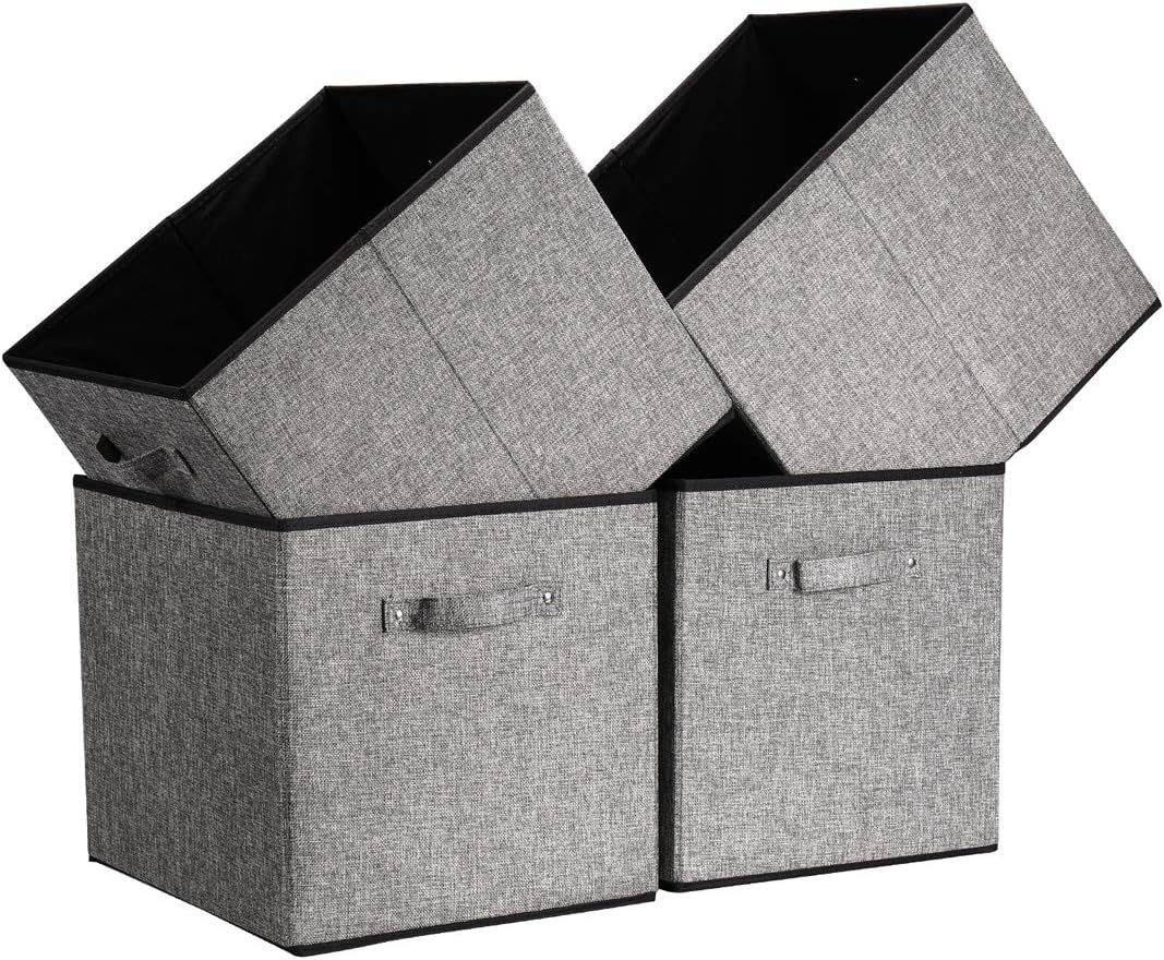 Robuy Cube Storage Bins, 13x15x13 inch Stroage Bin,4-Pack Large Storage Boxes with Handle for Organizing Shelf,Nurery,Home,Colset