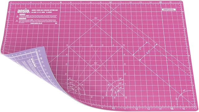 ANSIO Craft Cutting Mat Self Healing A3 Double Sided 5 Layers - Quilting, Sewing, Scrapbook, Fabric & Papercraft - Imperial/Metric 17 Inch x 11 Inch / 42cm x 27cm - Super Pink/Lavender Purple