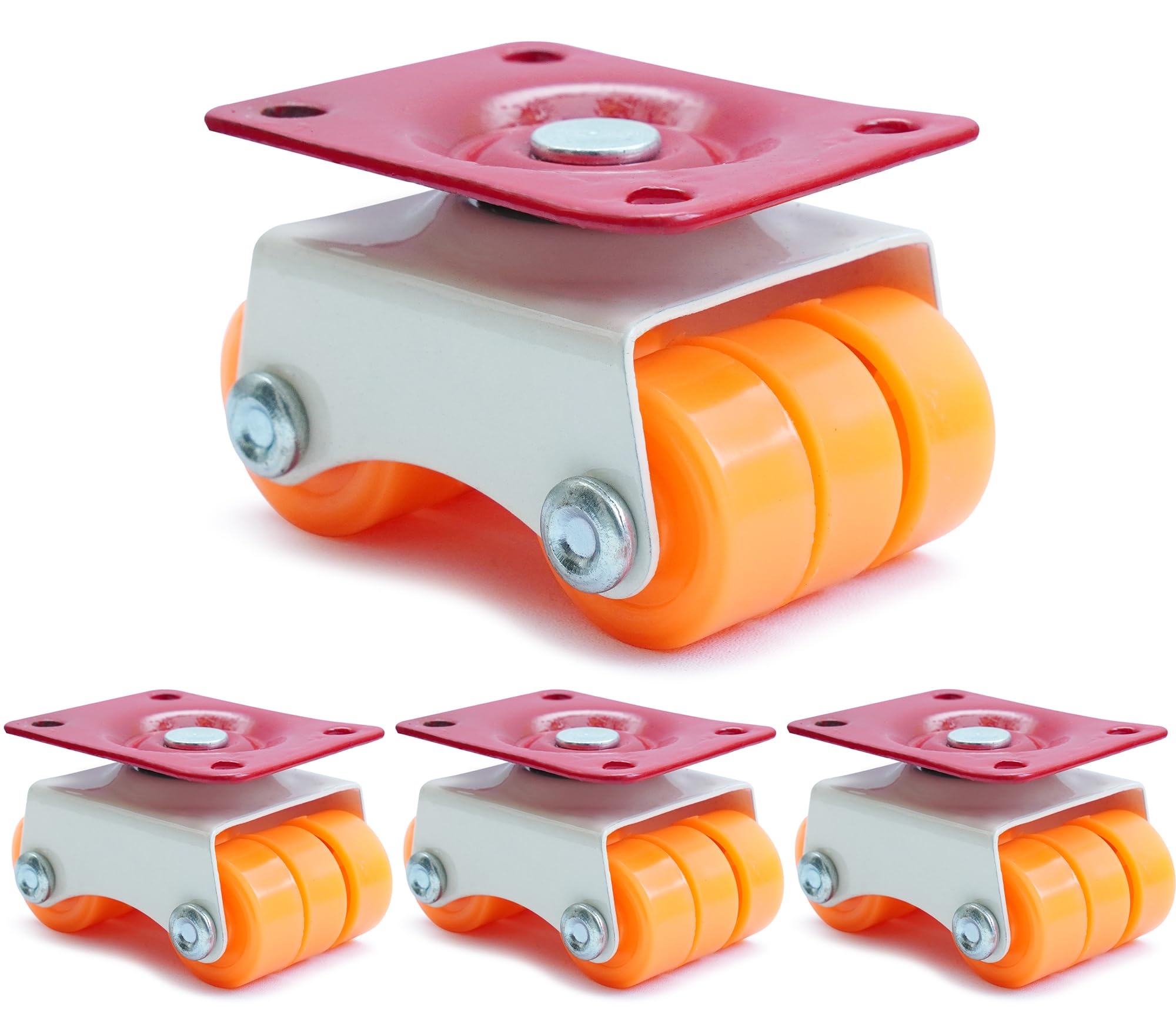 360° Rotation 6-Wheels Mini Revolving Castor Wheel | Orange Caster Set (30mm, 4 Pcs, 300kg Capacity) for Furniture, Sofa, and Table