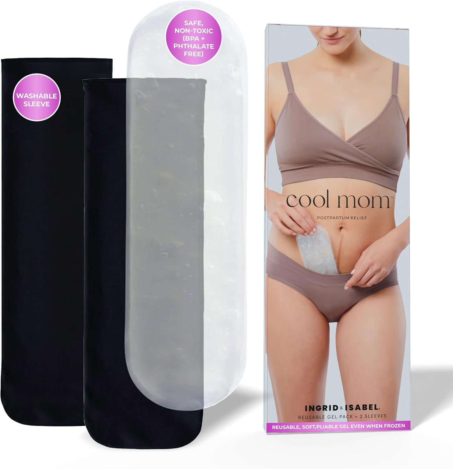 Cool Mom by Ingrid & Isabel Reusable Perineal Ice Pack – Postpartum Cooling & Heating Pad for Vaginal Delivery Recovery, C-Section Relief, Swelling & Pain Soothing Gel Pack for Women