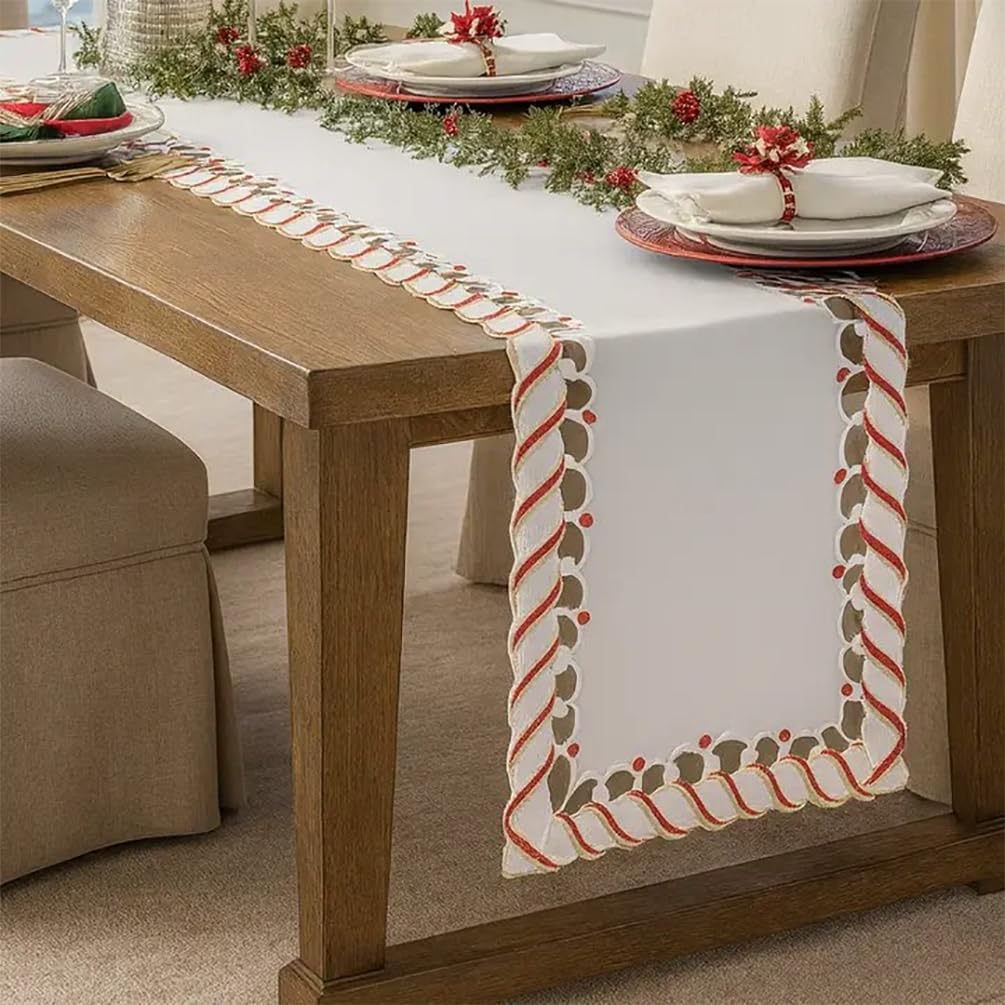 Fennco Styles Christmas Candy Cane Design Table Runner 16 x 108 Inch - Holiday Table Cover for Home Décor, Banquets, Family Gathering and Special Occasion