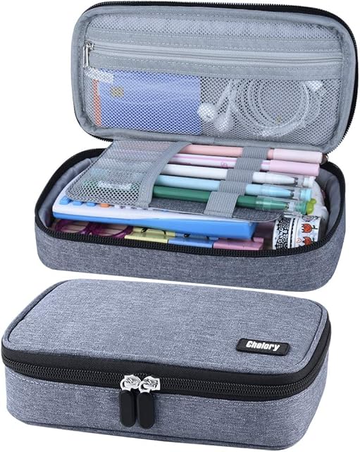 Large Capacity Pencil Case for Boys Girls, Big Pencil Cases Pen Pencil Bag Pouch Office Organizer Stationery Storage with 3 Compartments for Teens Middle High College School Adults, Grey