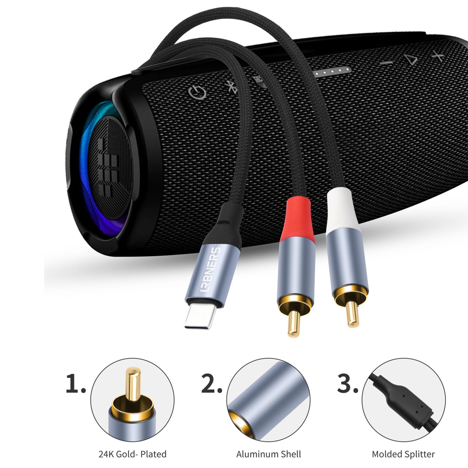 Cable USB-C a RCA dual de 6.6 pies, cable de audio digital a analógico con chip DAC, conectores RCA chapados en oro, doble blindaje para audio doméstico, tocadiscos, amplificadores
