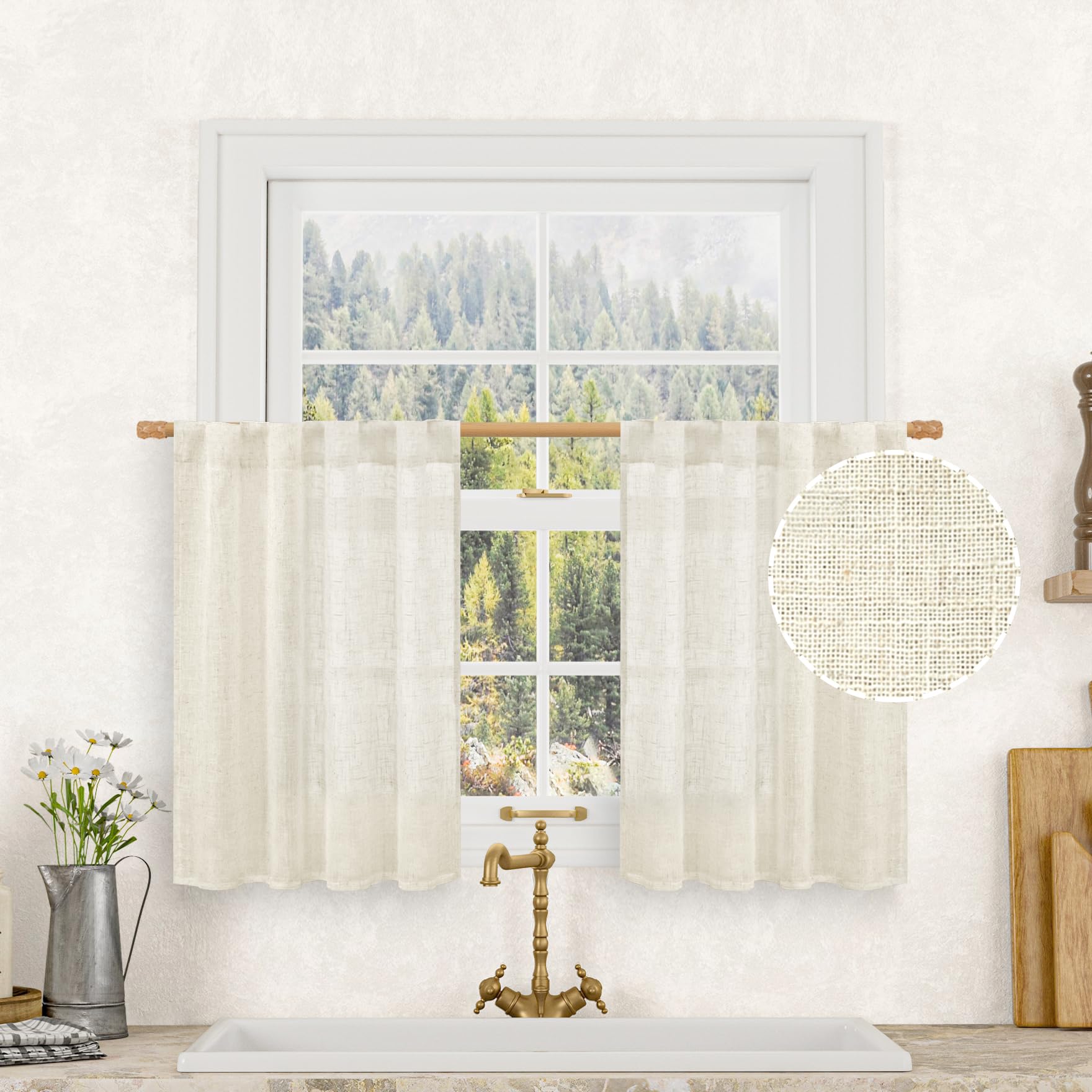 Dreamskull Short Kitchen Cafe Curtains Beige Small Curtians Window Valances For Bedroom Dining Room Bistro Drape Floral Print Cotton Valance For Small