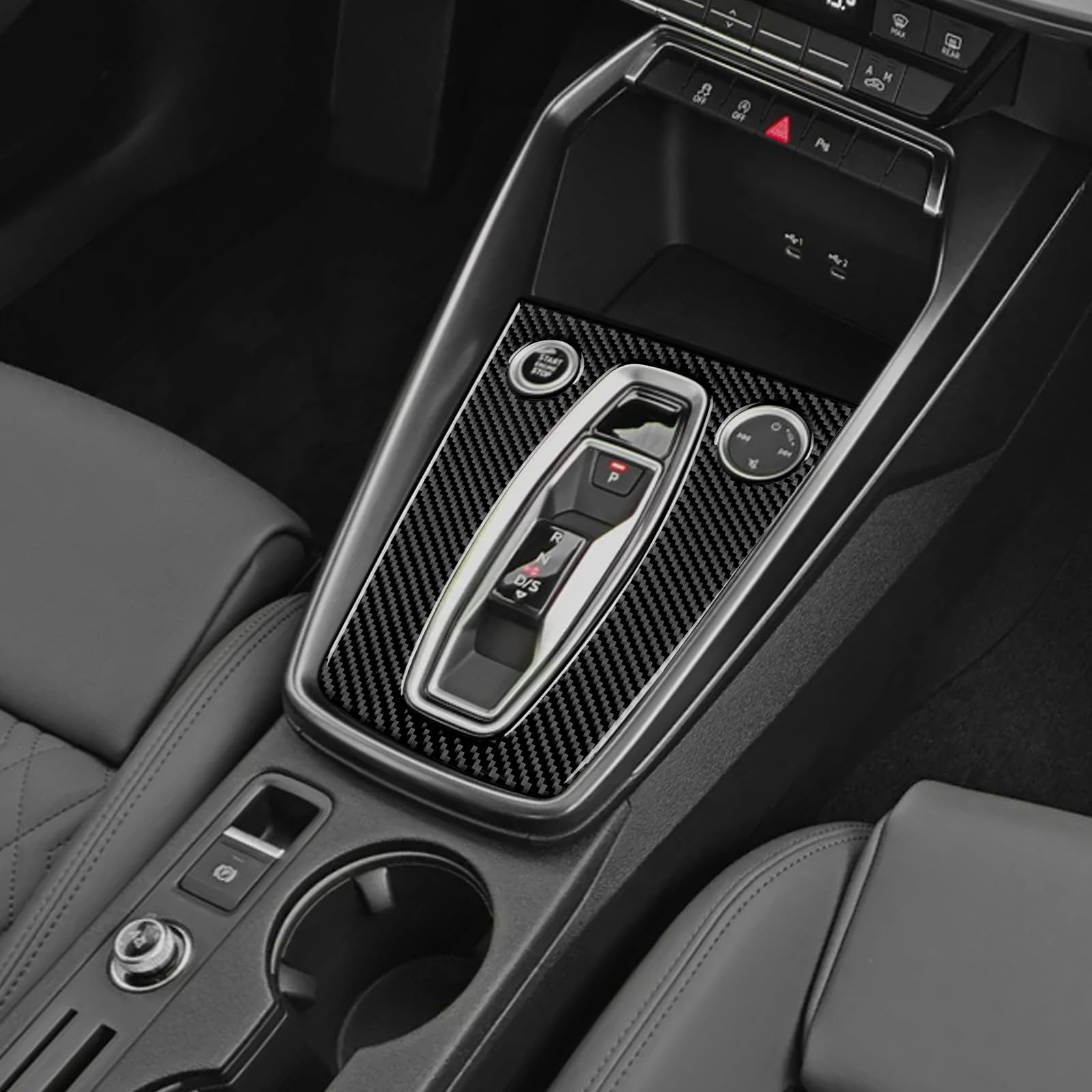 KUNGKIC Per Audi A3 S3 8Y 2025 2026 in fibra di carbonio auto centrale console cambio telaio esterno decorazione pannello adesivo accessori interni (cambio automatico, nero)