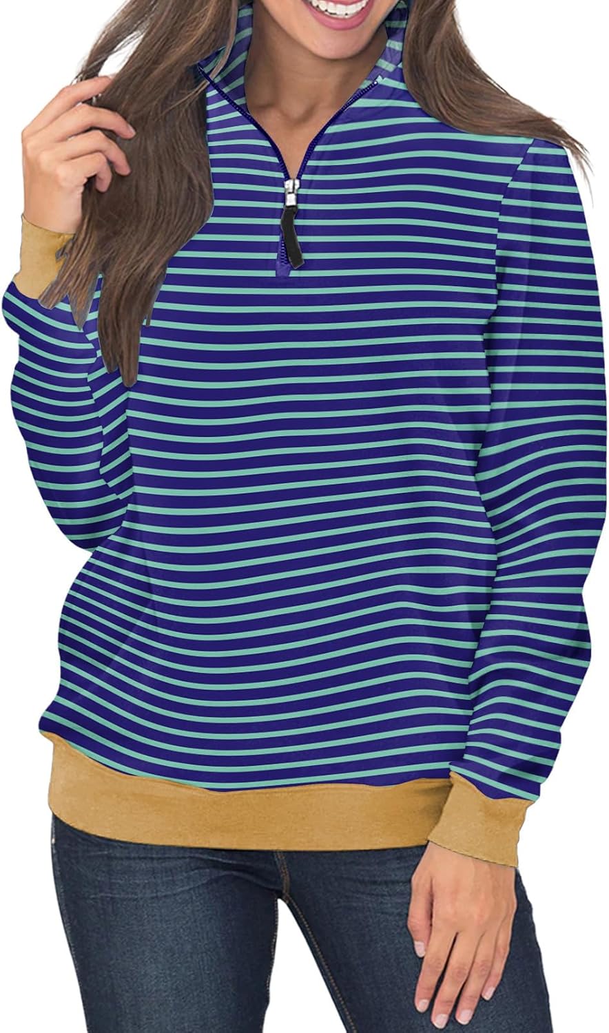 Samefar Womens Warm Cozy High Neck Long Sleeve Solid 1/4 Zip Pullover Sweatshirts with Pockets - Image 3