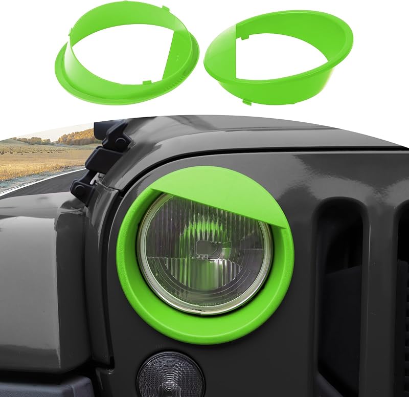 Moldura de farol Angry Eyes JOSHELA verde para Jeep Wrangler JK JKU 2007 a 2017 – 2 unidades