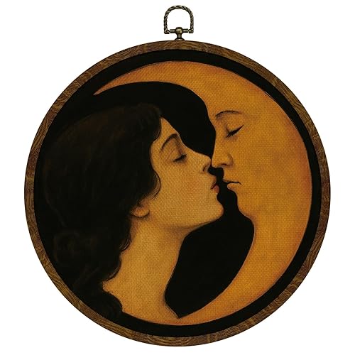 KLYTINK Romantic Moon and Young Girl Round Wall Art,Vintage-Inspired Celestial
