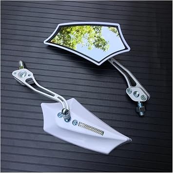 2Pcs Motorcycle Left Right Side 8MM 10MM Rearview Mirrors with Changable Screws Universial Compatible with Yamaha Kawasaki SuzukiWhite