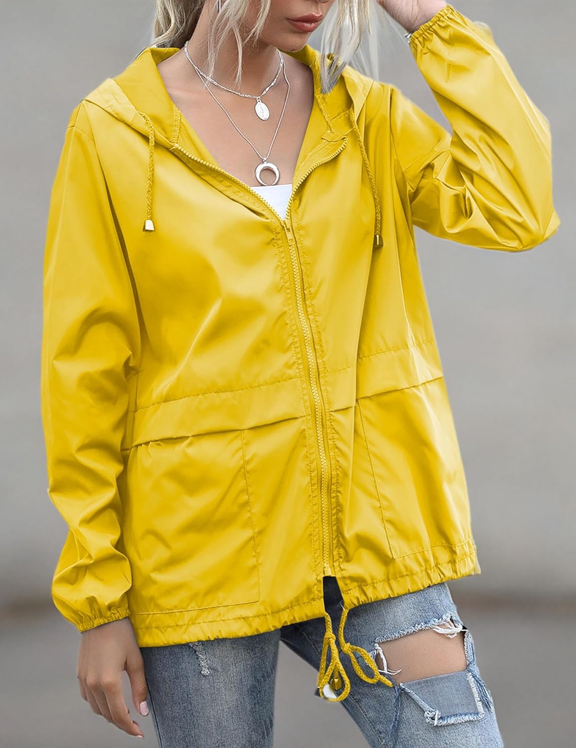 Women's Raincoats Lightweight Waterproof Windproof Adjustable Windbreaker Rain Jackets Hooded with Pockets S-XXL - Image 5