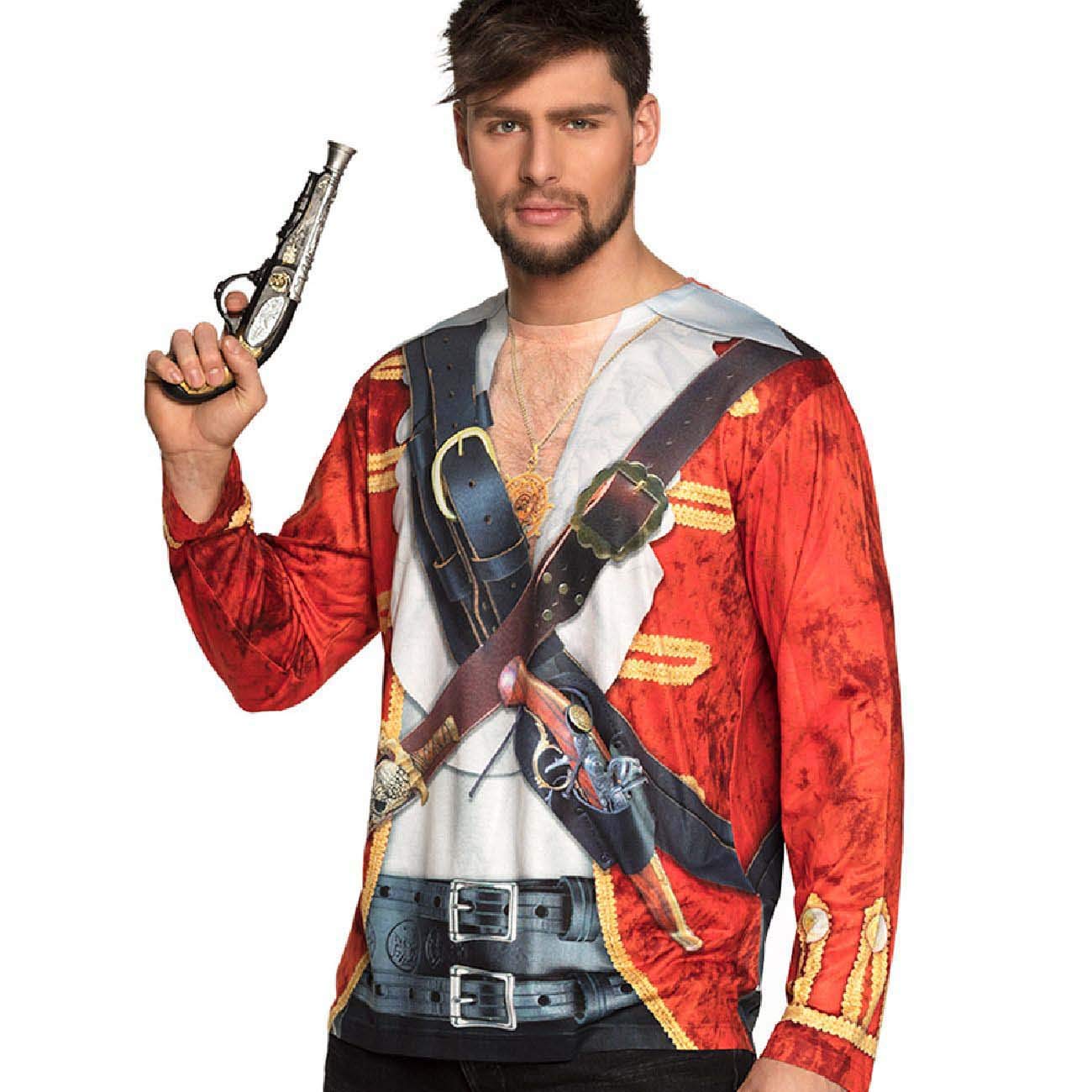 Boland 84409 Photorealistic Pirate Captain Multi-Coloured Print, Long-Sleeved Shirt for Men, Perfect for Halloween, Theme Party and Carnival, Buccaneers, Multicoloured, XL