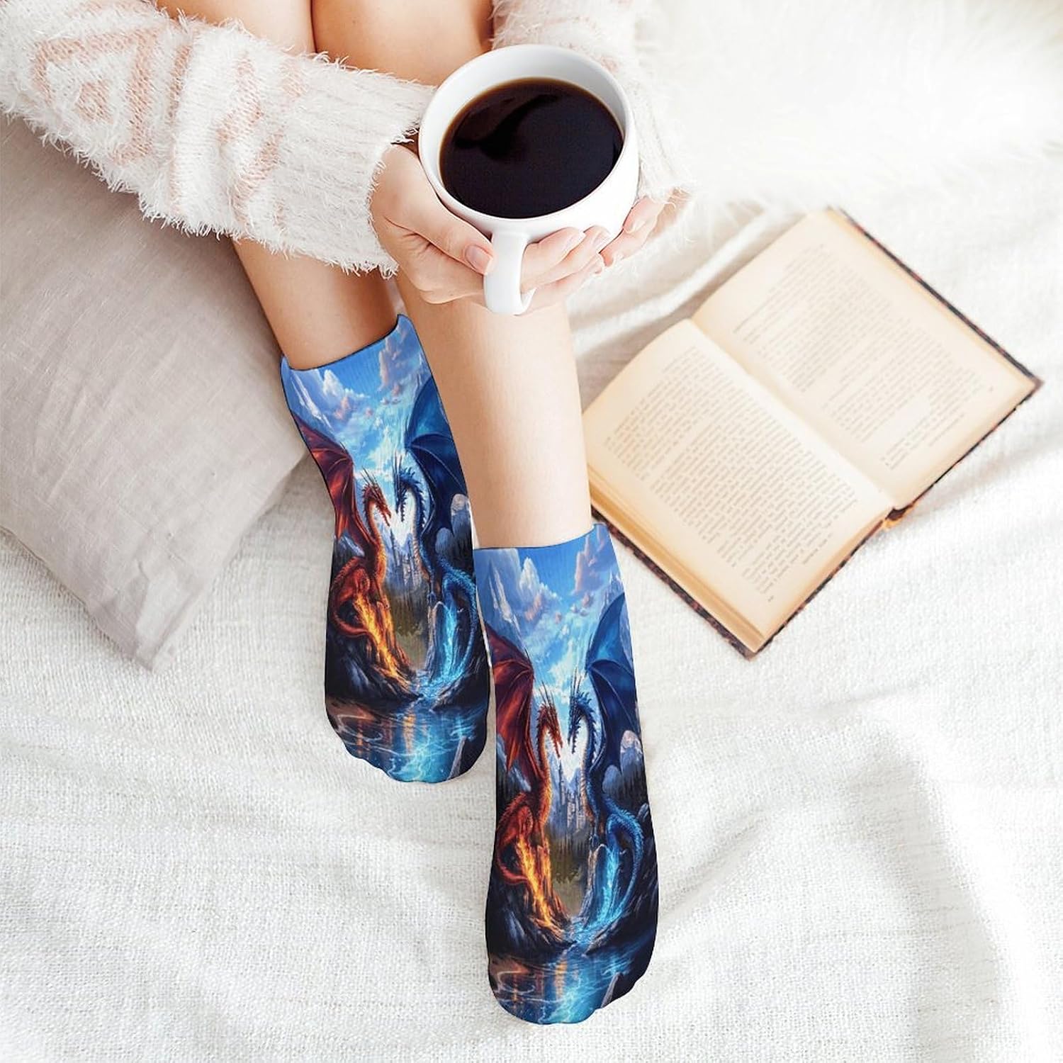 Water Fire Dragon Castle 5Pairs Low Cut Ankle Socks for Women No Show Casual Breathable Athletic Socks for Sport