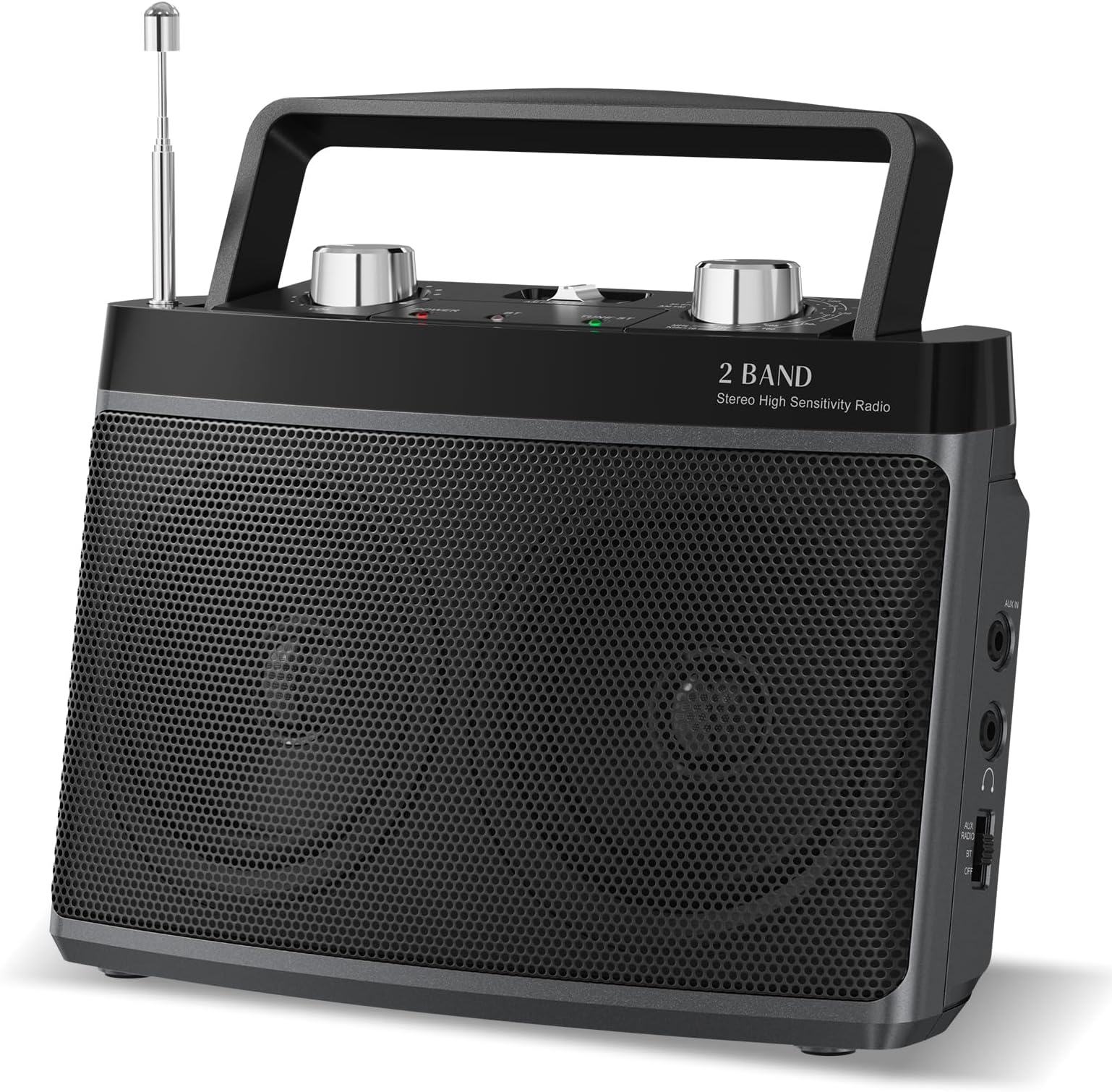 Audiocrazy AM FM Portable Radio Plug in Wall or Battery Powered for Home & Outdoor, Strong Reception & Stereo Sound, Easy to Use, Headphone Jack,Aux in,Small Gifts for Seniors Elderly （Black）
