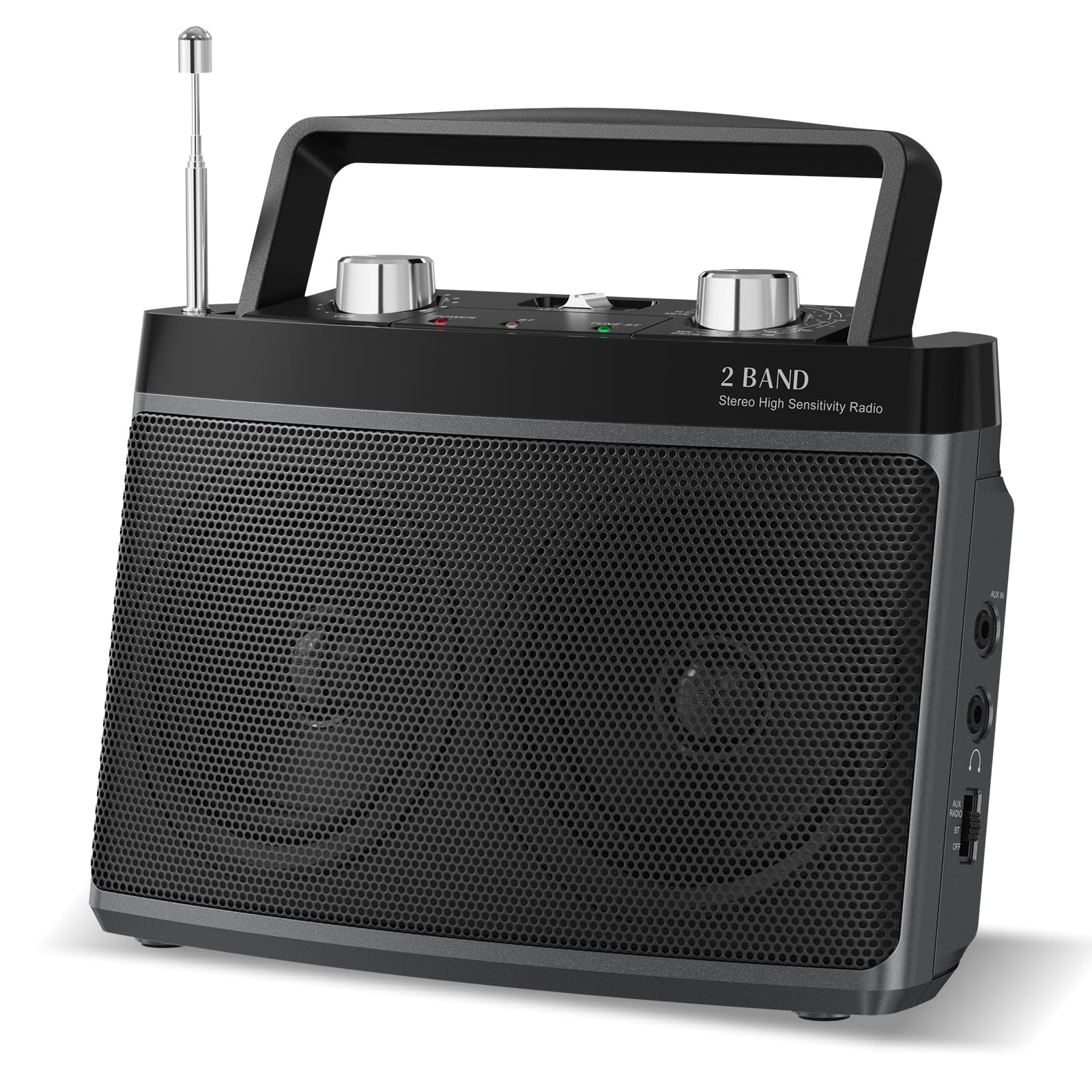 AM FM Portable Radio Plug in Wall or Battery Powered for Home & Outdoor, Strong Reception & Stereo Sound, Easy to Use, Headphone Jack,Aux in,Small Gifts for Seniors Elderly Black