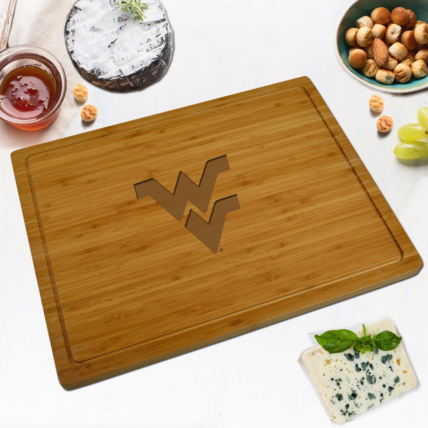 Picnic at Ascot West Virginia Licensed Mountaineers Large Bamboo Cheese/Charcuterie Cutting Board 15