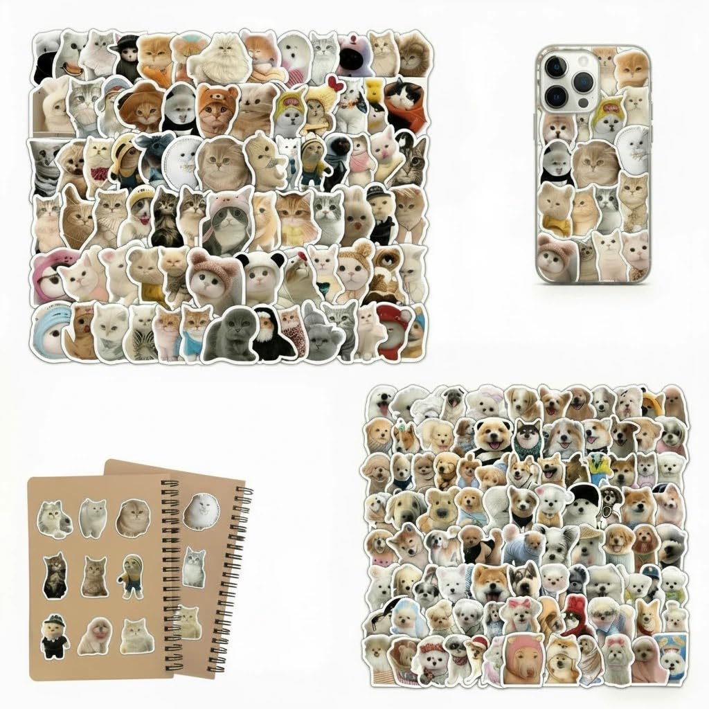 PLUSHCEWT 200 PCS Cute Animal Stickers - Waterproof Vinyl Laptop Stickers for Adults & Teens - Cool Stickers with No Residue Removal for Water Bottle,Phone,Skateboard,Journal & Scrapbooking