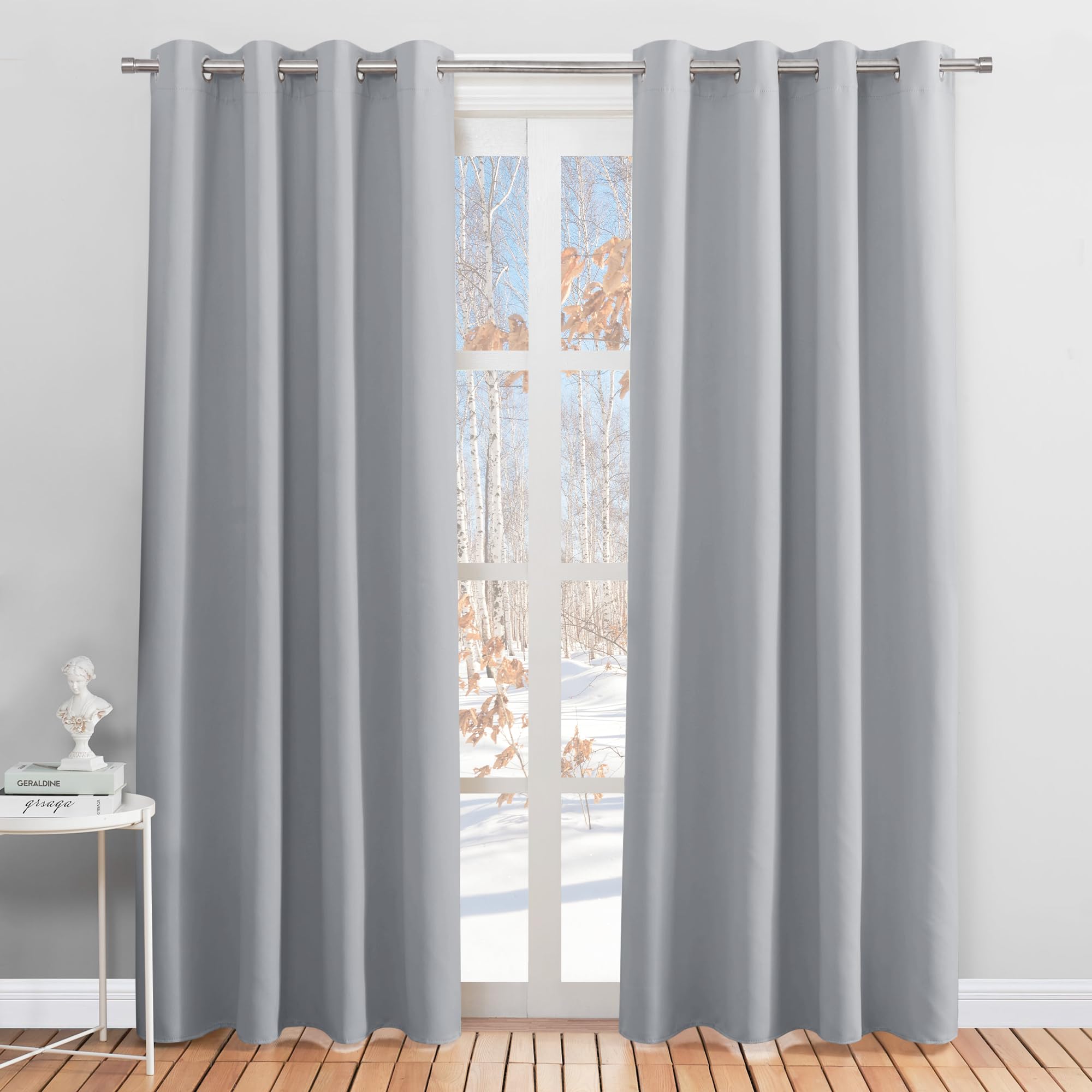 PONY DANCE Tende Oscuranti per Interni 2 Pezzi - Tende Soggiorno Tenda Termica con Anelli Tende Camera da Letto Tende per Salotto Eleganti L 140 x A 220 cm, Grigio Chiaro