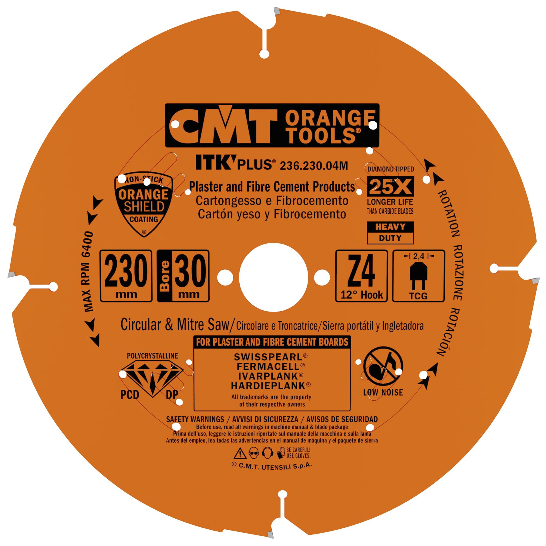 CMT Orange Tools 236.230.04M - Sierra circular para mat. abrasivos d 230x2.2x30 z4 dp
