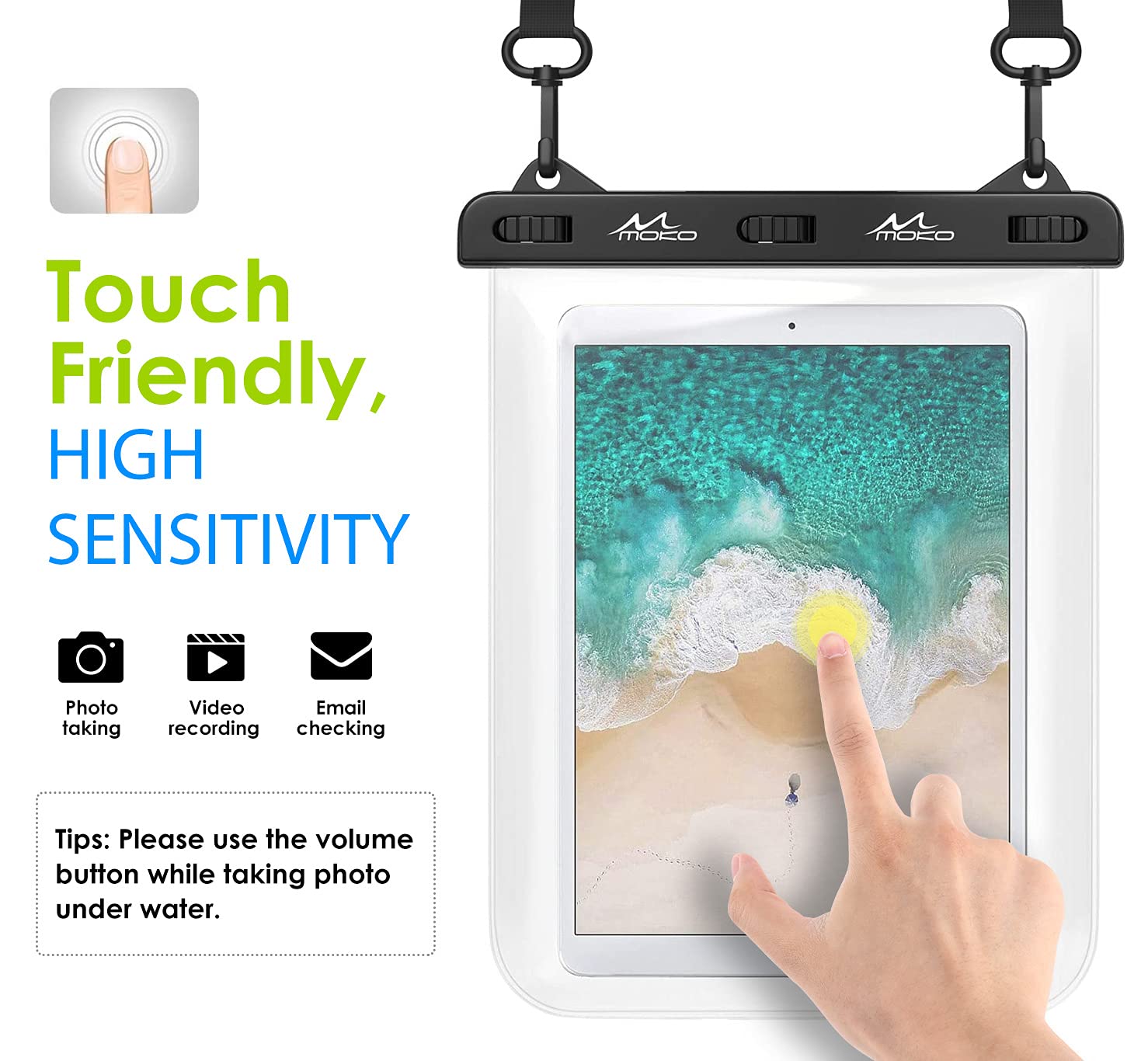 MoKo Waterdichte hoes voor tablet, waterdichte tas compatibel met iPad 9/8/7 10.2, iPad Pro 11 M1, iPad Air 5/4 10.9, Galaxy Tab A7 10.4, S7 11, S6 /S6 Lite, MatePad New 10.4, tot 12 inch, transparant