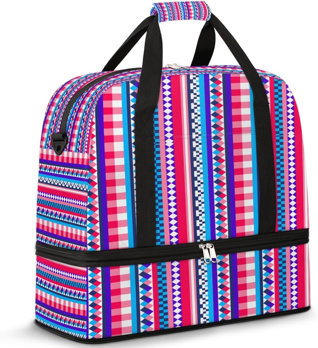 Western Aztec Rainbow Large Weekender Overnight Bags Travel Duffel Bag for Women Men Gym Bag With Shoe Compartment Foldie Travel Tote Bag Carry On Personal Item Bag for Travel Gym Sports