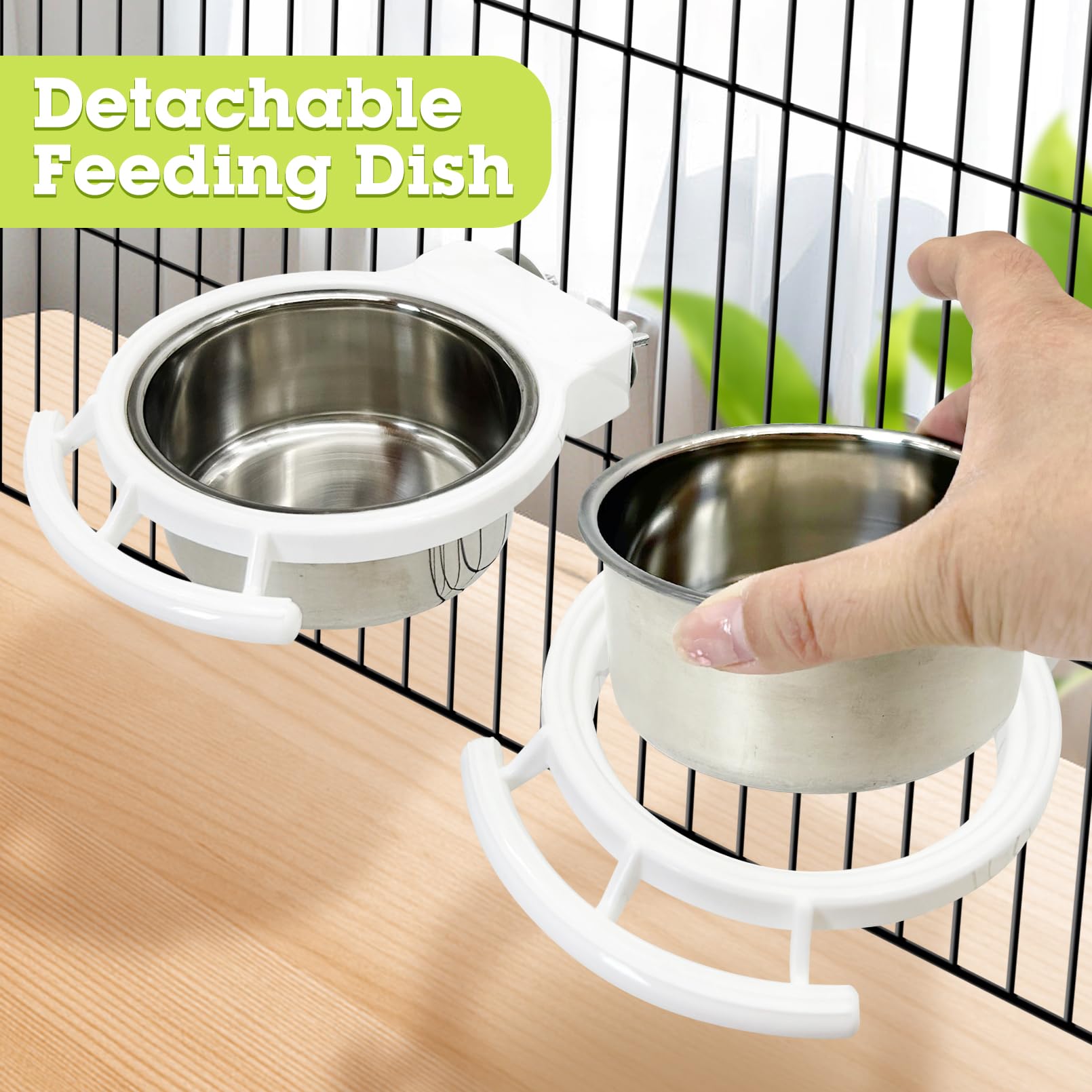 Stainless Steel Bird Bowls for Cage 2 Pcs Parrot Feeding Dish Metal Food and Water Cups Detachable Birds Cage Feeder Hanging Finch Food Plates with Perch for Parakeet Budgie Lovebird (White) - image 4