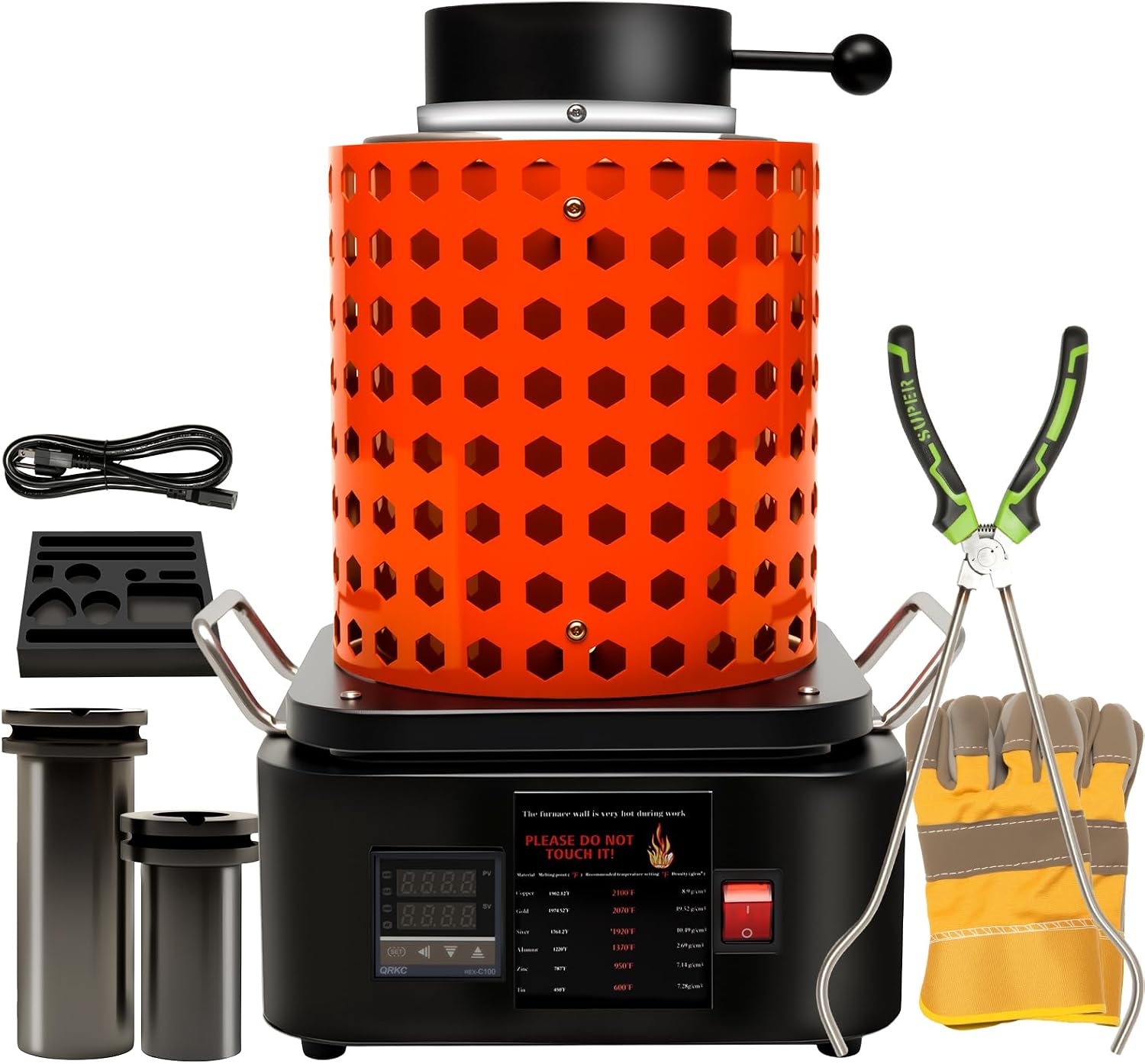 HOZYZO 110V Electric Melting Furnace Kit, 1800W PID Digital Smelting Furnace with 1KG & 3KG Graphite Crucibles, Portable Desktop Metal Smelter for Gold Silver Copper Aluminum Casting