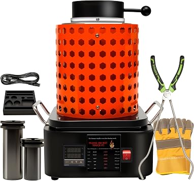 HOZYZO 110V Electric Melting Furnace Kit, 1800W PID Digital Smelting Furnace with 1KG & 3KG Graphite Crucibles, Portable Desktop Metal Smelter for Gold Silver Copper Aluminum Casting