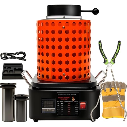 HOZYZO 110V Electric Melting Furnace Kit, 1800W PID Digital Smelting Furnace with 1KG & 3KG Graphite Crucibles, Portable Desktop Metal Smelter for Gold Silver Copper Aluminum Casting