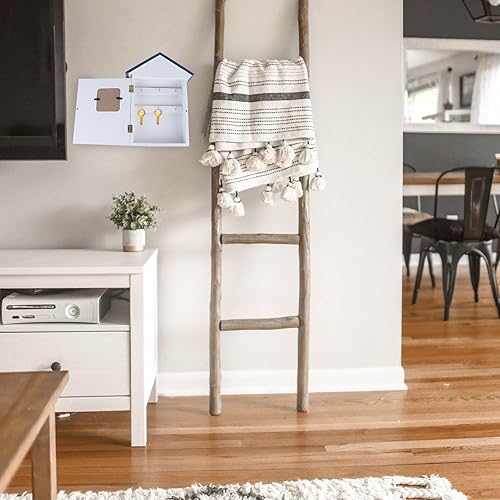 Vista 2 de Hemoton Caja de llaves con cerradura para llaves de madera con diseño de pájaro azul náutico, gabinete decorativo costero para organización